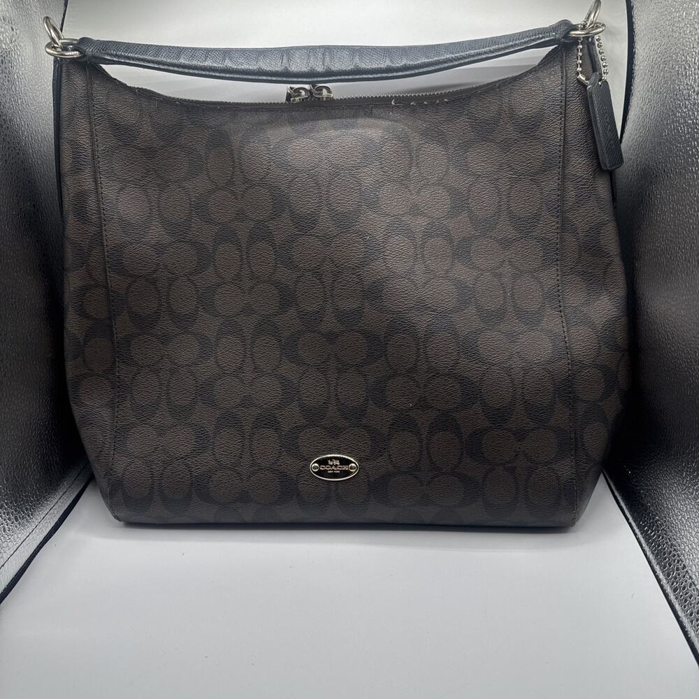 Coach Celeste Hobo Signature Brown/Black Coated Canvas Monogram Shoulder Bag